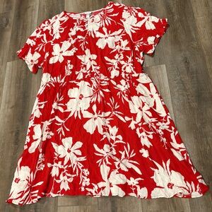 Ava & Viv Red and White Floral Casual Dress NWOT